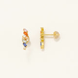 18k Gold Plated Silver Dangle Earrings with Colorful Baguette Cut Zircon Stones