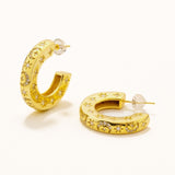 18k Gold Plated Silver Crescent Star Figured Hoop Earring with Zircon Stone
