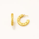 18k Gold Plated Silver Crescent Star Figured Hoop Earring with Zircon Stone