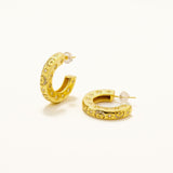 18k Gold Plated Silver Crescent Star Figured Hoop Earring with Zircon Stone