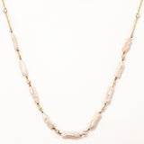 18k Gold Plated Silver Row Pearl and White Stone Necklace