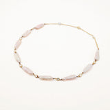 18k Gold Plated Silver Row Pearl and White Stone Necklace