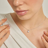 18k White Gold Plated Silver Mini Zircon Single Stone Necklace