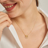 18k Gold Plated Silver Clover Circle Necklace with Zircon Stone