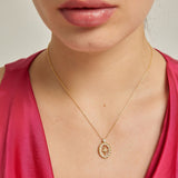 18k Gold Plated Silver Oval Framed Polar Star Necklace with Zircon Stone