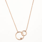Rose Plated Silver Interlocking Double Circle Necklace Mini Single Stone