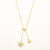18k Gold Plated Silver Necklace with Shell and Starfish Figures and Zircon Stone