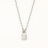 18k White Gold Plated Silver Lock Necklace
