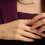 18k White Gold Plated Silver Ring with Zircon Stones