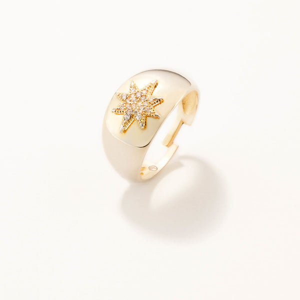 18k Gold Plated Silver Pole Star Adjustable Wide Ring with Zircon Stone