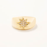 18k Gold Plated Silver Pole Star Adjustable Wide Ring with Zircon Stone