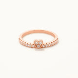Rose Plated Silver Mini Heart Ring with Zircon Stone
