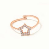 Rose Plated Silver Adjustable Star Ring with Zircon Stone