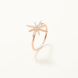 Rose Plated Silver Pole Star Ring with Zircon Stone