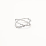 18k White Gold Plated Silver Spiral Ring with Mini Zircon Stone