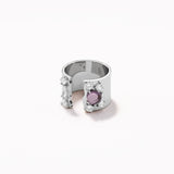 18k White Gold Plated Silver Wide Ring with Mini Amethyst Heart and Zircon Stone