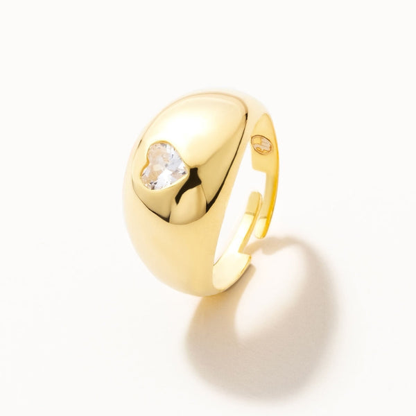 18k Gold Plated Silver Adjustable Mini Heart Ring with Zircon Stone