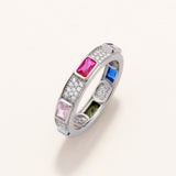 18k White Gold Plated Silver Multicolored Square Zircon Stone Eternity Ring