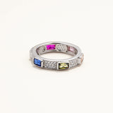 18k White Gold Plated Silver Multicolored Square Zircon Stone Eternity Ring
