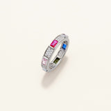 18k White Gold Plated Silver Multicolored Square Zircon Stone Eternity Ring