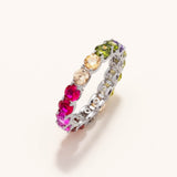 18k White Gold Plated Silver Multi-Colored Oval Zircon Stone Eternity Ring
