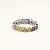 18k White Gold Plated Silver Multi-Colored Oval Zircon Stone Eternity Ring