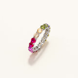 18k White Gold Plated Silver Multi-Colored Oval Zircon Stone Eternity Ring
