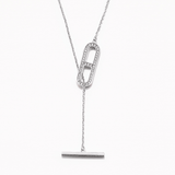 18k White Gold Plated Silver Pendant Geometric Shaped Necklace with Zircon Stone