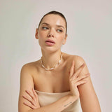 18k Gold Plated Silver Row Pearl and White Stone Necklace